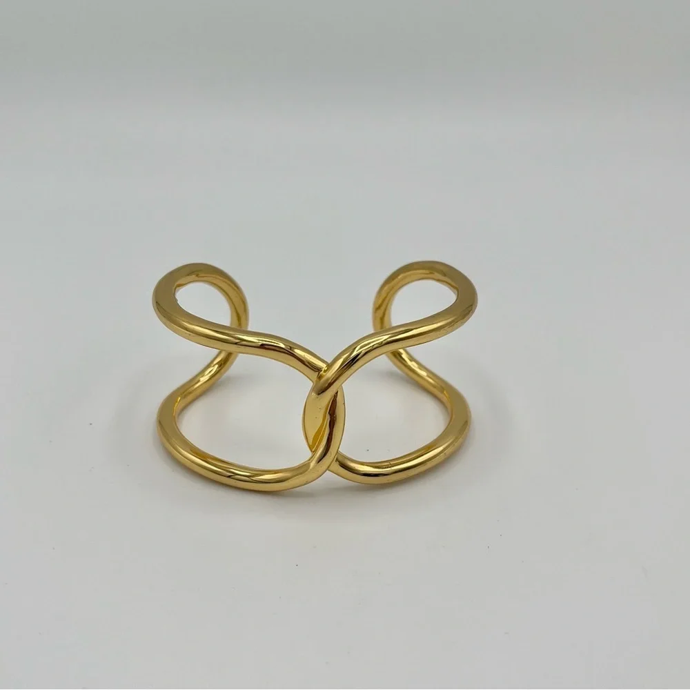 J.Crew Gold Tone Intertwined Knot Cuff Bracelet Chunky Open Bangle